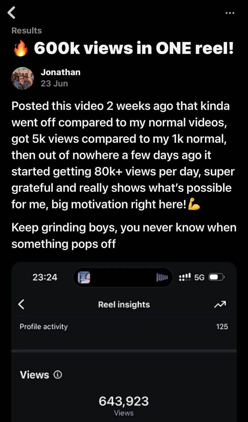 Creator growth result screenshot