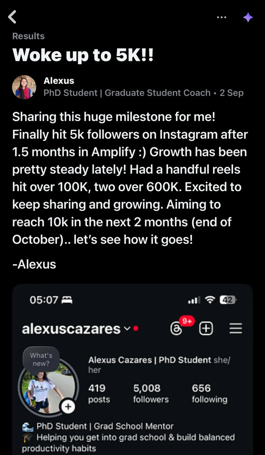Creator growth result screenshot