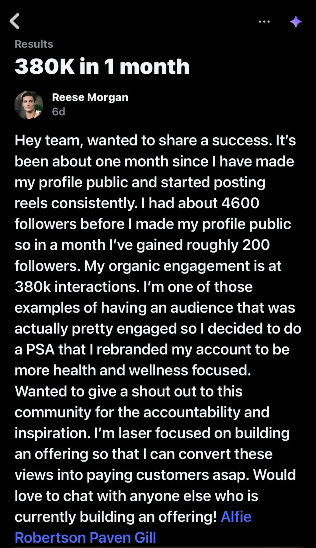 Creator growth result screenshot