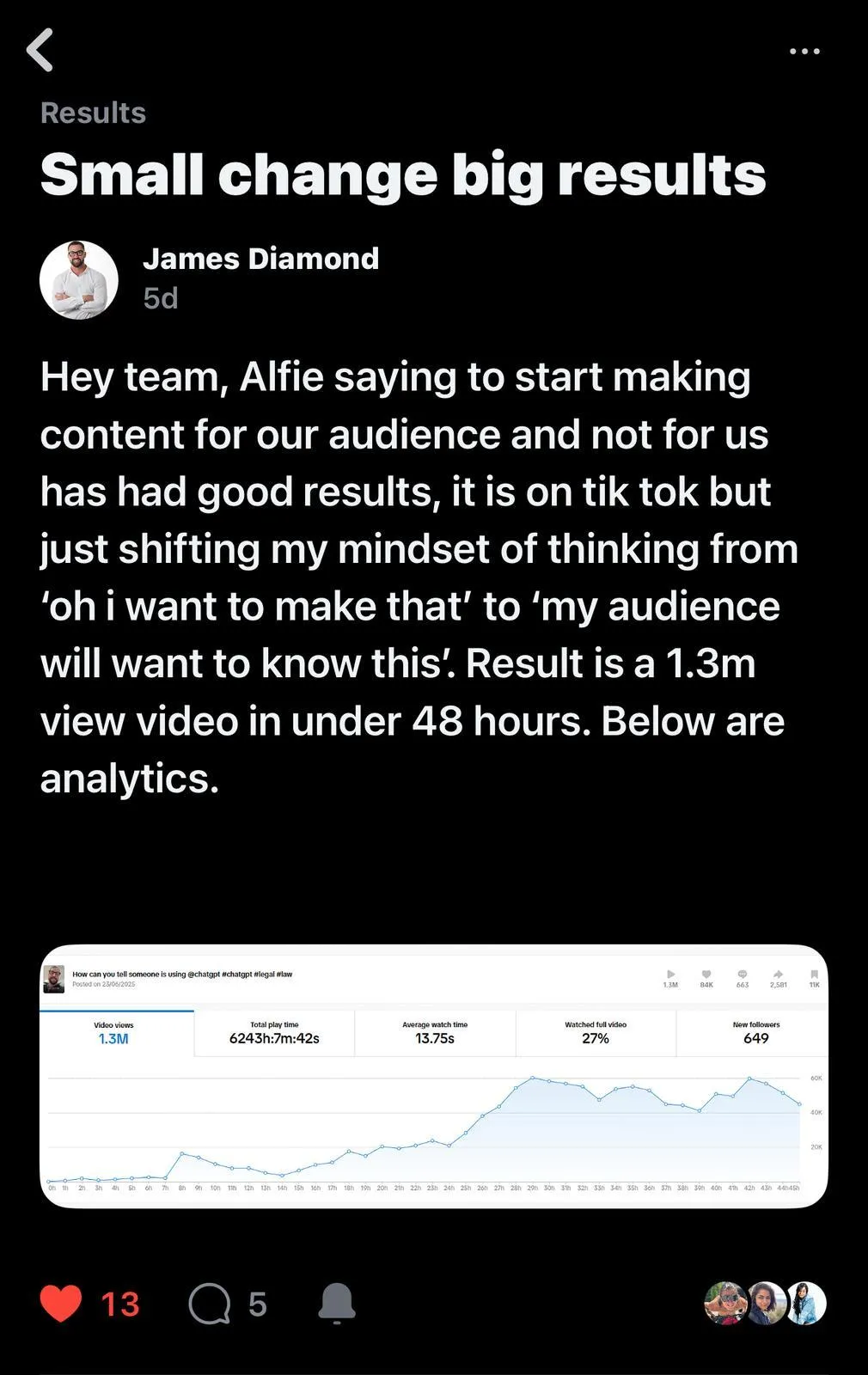 Creator growth result screenshot