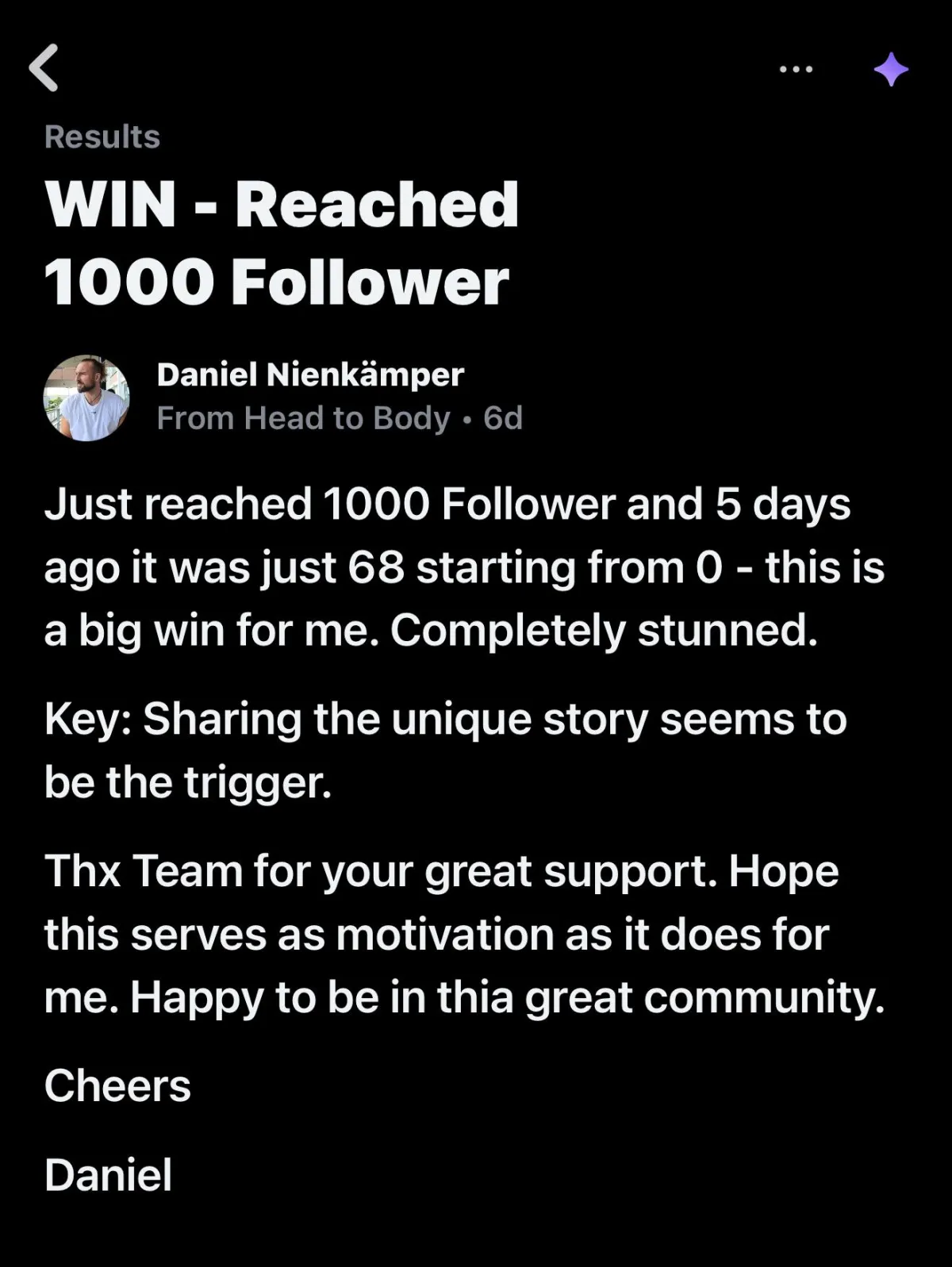Creator growth result screenshot